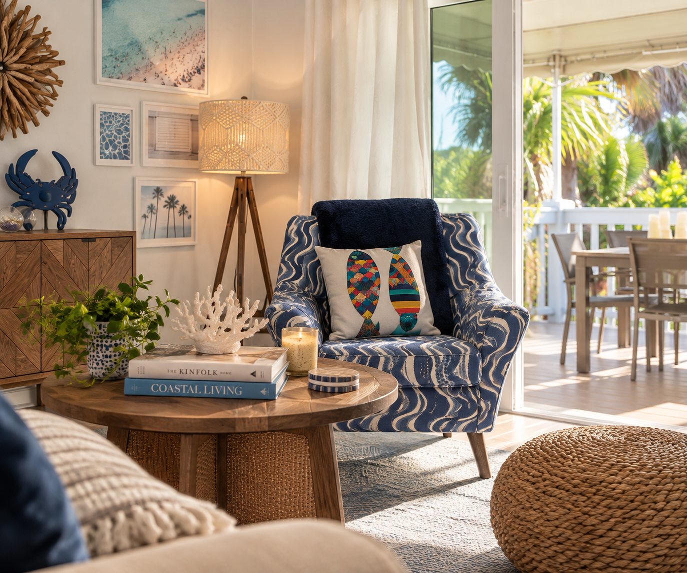 Coastal seating area in a Sunset Beach house in Treasure Island, FL