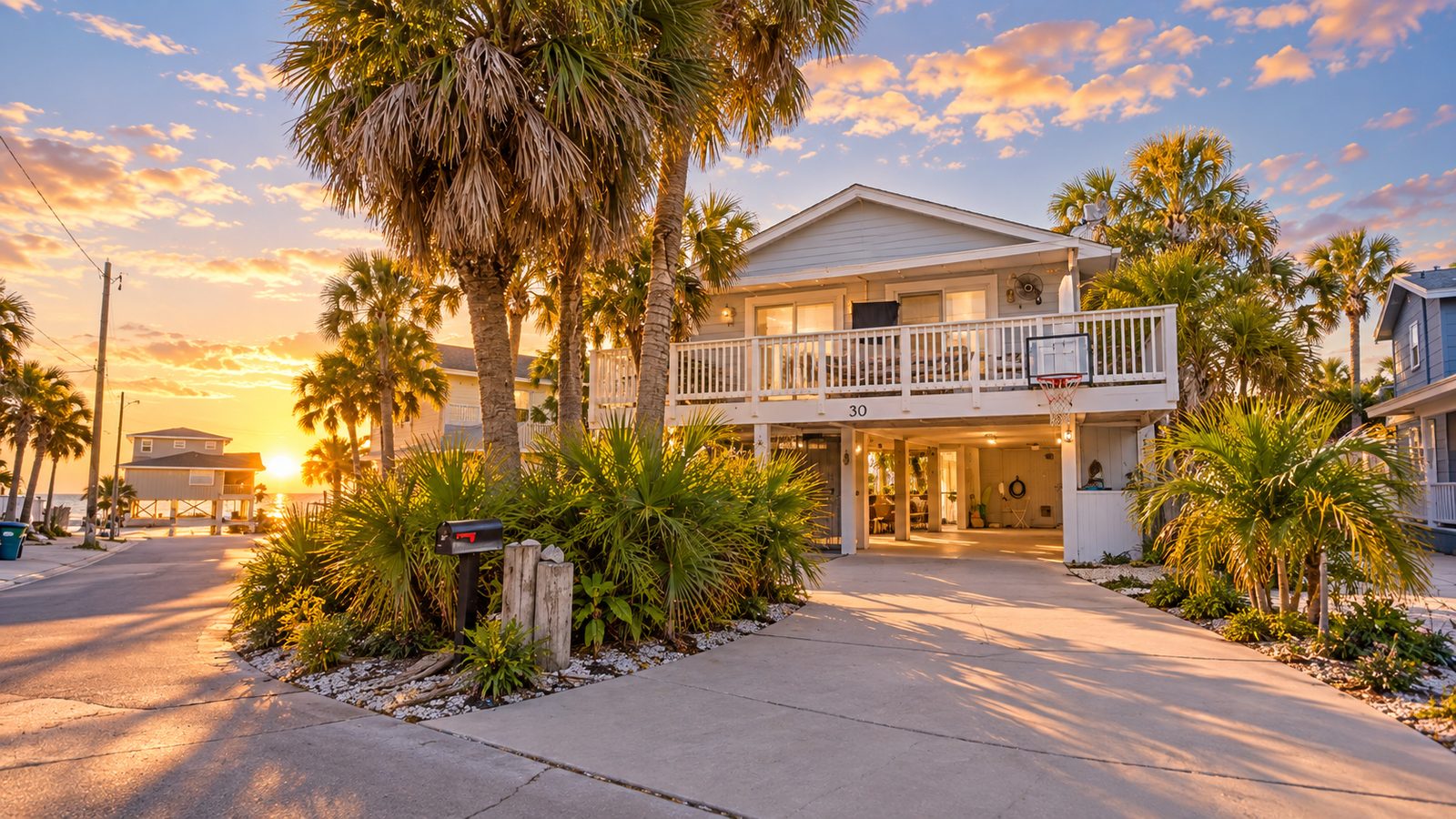 Treasure Island vacation rental in Sunset Beach, FL Sole Villa Chateau, a Treasure Island vacation rental home in Sunset Beach, Florida, at sunset